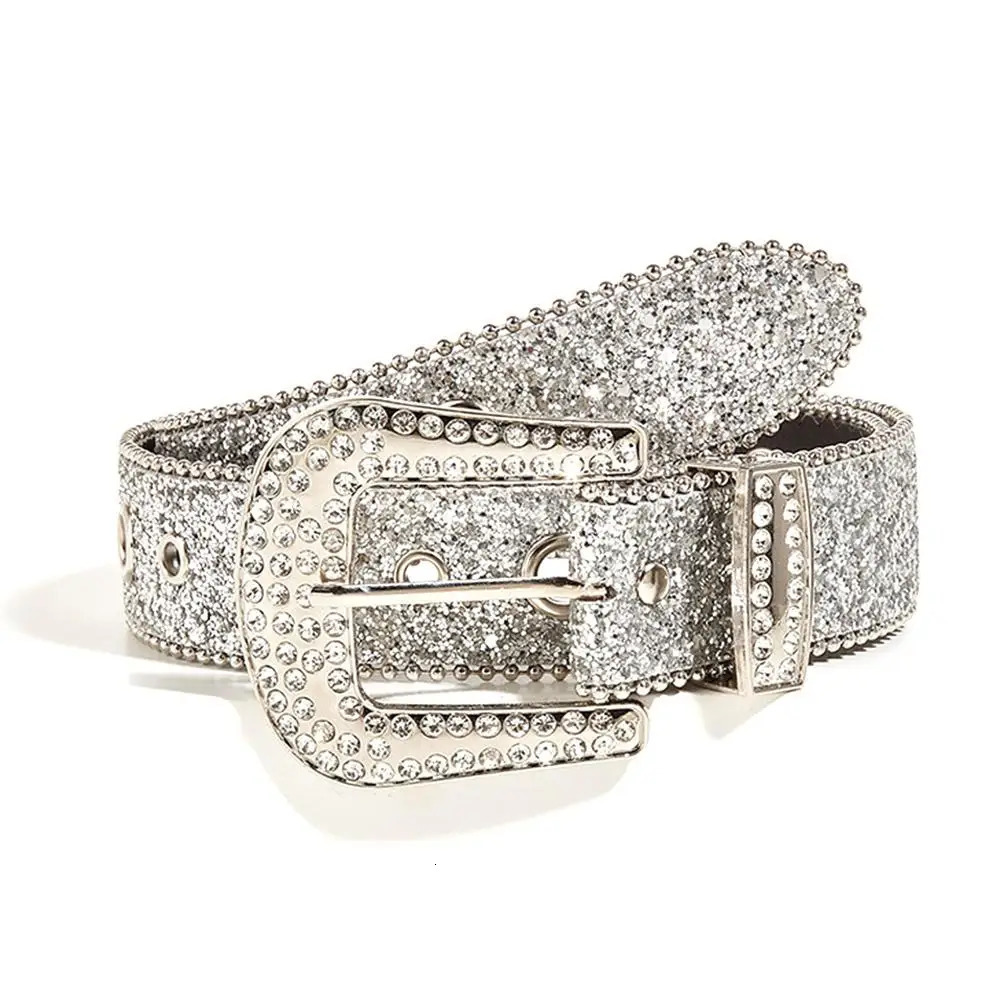 Glamorous Goth Rhinestone PU Leather Belts - Unisex Fashion for Jeans with Western Cowboy Y2K Edge 250523
