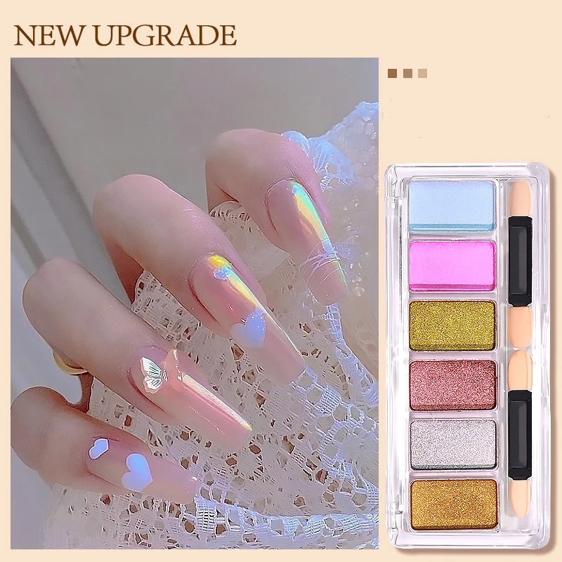 6 Color/Set Solid Magic Mirror Powder For Nails Art Decoration Aurora Acrylic Glitter Mixed Manicure Holographic Chrome Powder 250523