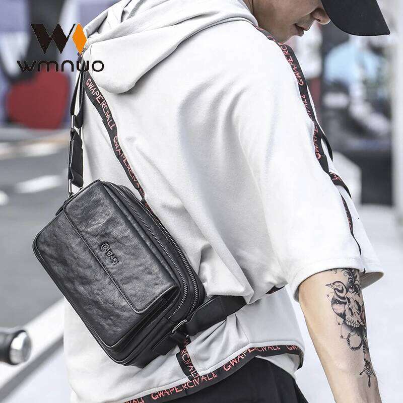 Wmnuo INS Shoulder Men Double Zipper Simple Genuine Clutches For Man Cow Leather Crossbody Messenger Bag Male Hot