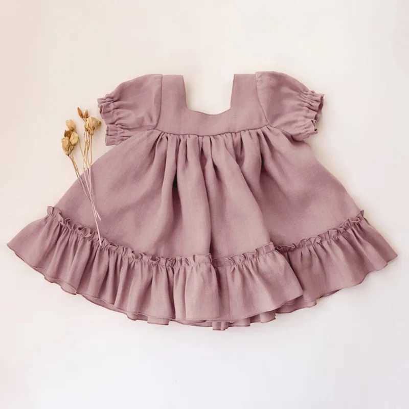 Baby Girls Cotton and Linen Dress Summer New Style Button Casual Loose Baby Dresses Kids Baby Short Sleeve Clothes X250528
