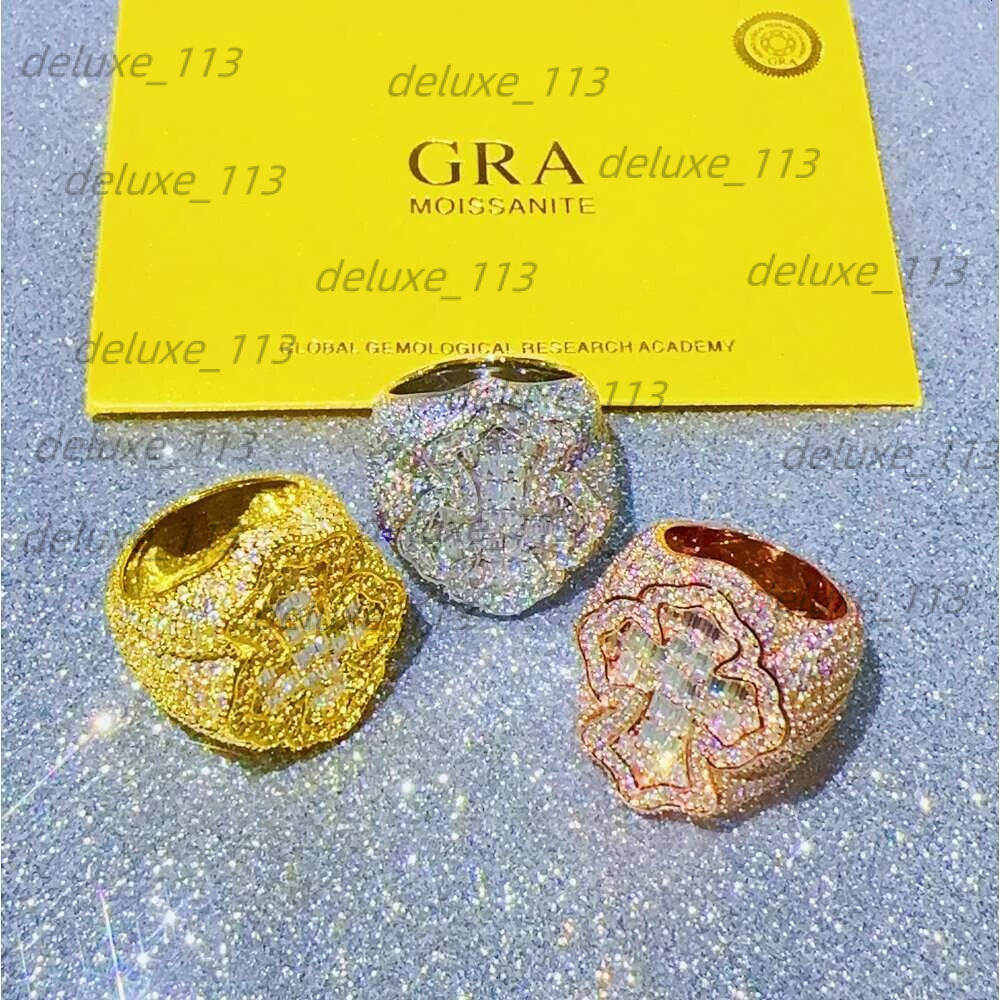 Band Rings Zuanfa Moissanite Jewelry Hip Hop Cross Baguette Vvs Dia Ring 2024 Designer Ring For Women Engagement High Quality Fashion
