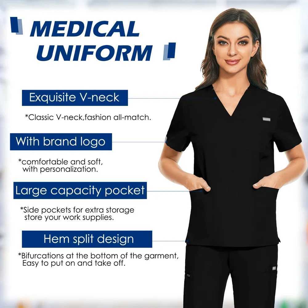 Nurse Scrub Shirts Medical Uniform Workwear for Women Men Nursing Surgical Navy Gray Classic V Neck Scrub Tops Scrubs Blouse X250528