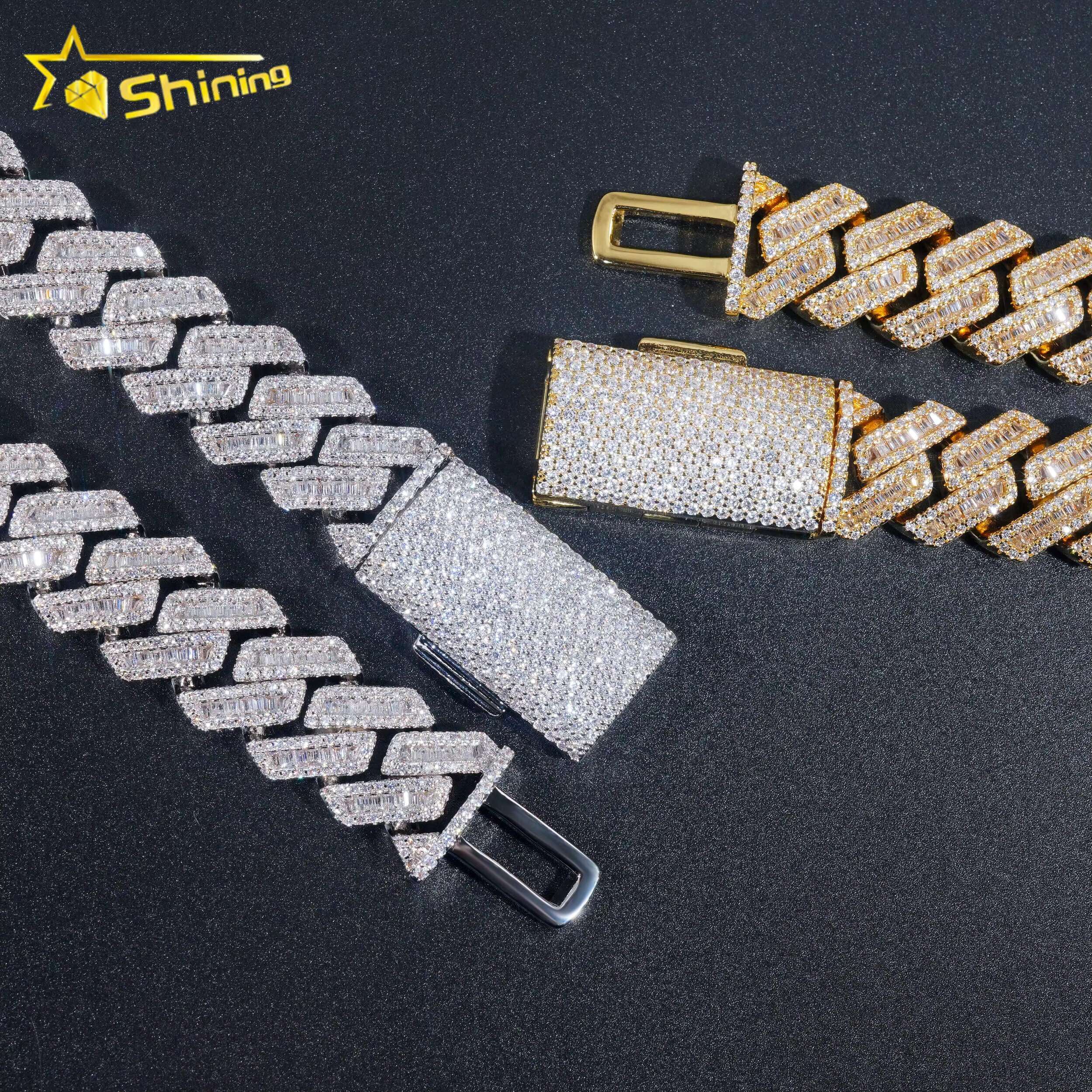 Wholesale Jewelry Price Fashion Men Necklace Brass Gold Plated Cz Diamond 17mm Hip Hop Iced Out baguette Cuban Link Chain