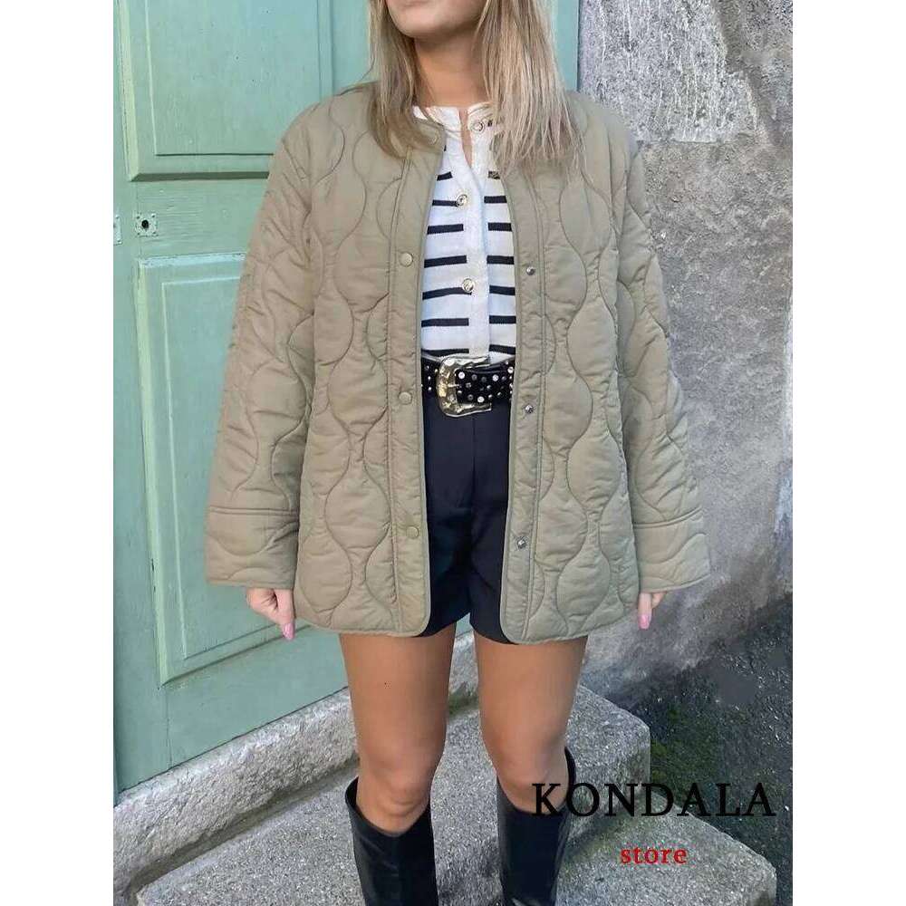 TRAFZA Streetwear Armygreen Oversized Jackets Women Long Sleeve O Neck Single Buttons Autumn Winter Coats Casual Outwears