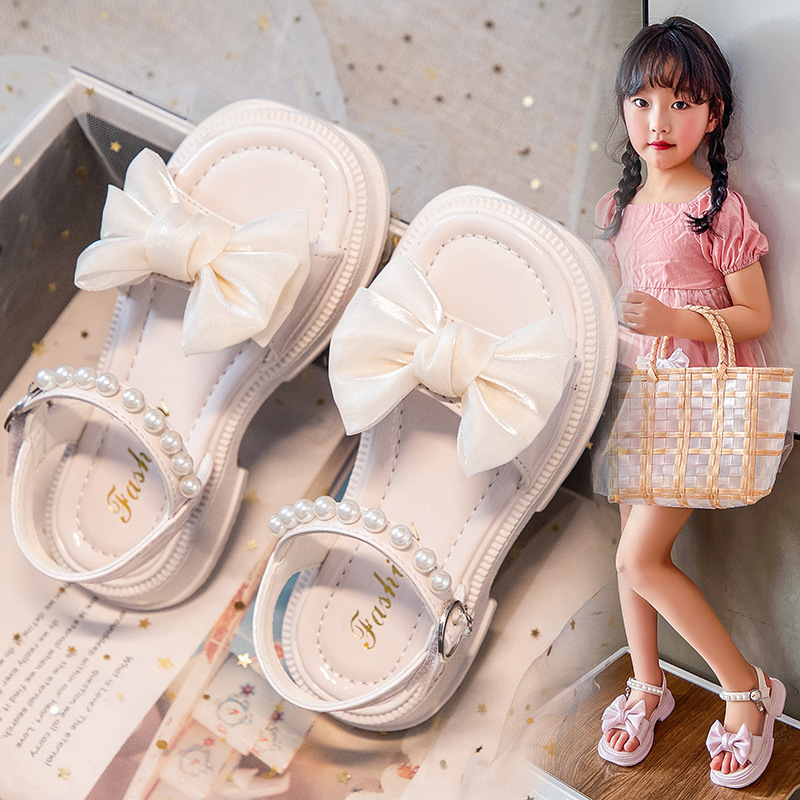 Kids Designer Shoes Summer Toddlers Sandals for Girls Pearl Bowknot Fashion Children Kidsnest Causal Party Wedding Flats Beach Shoes Sandals Sizes US9
