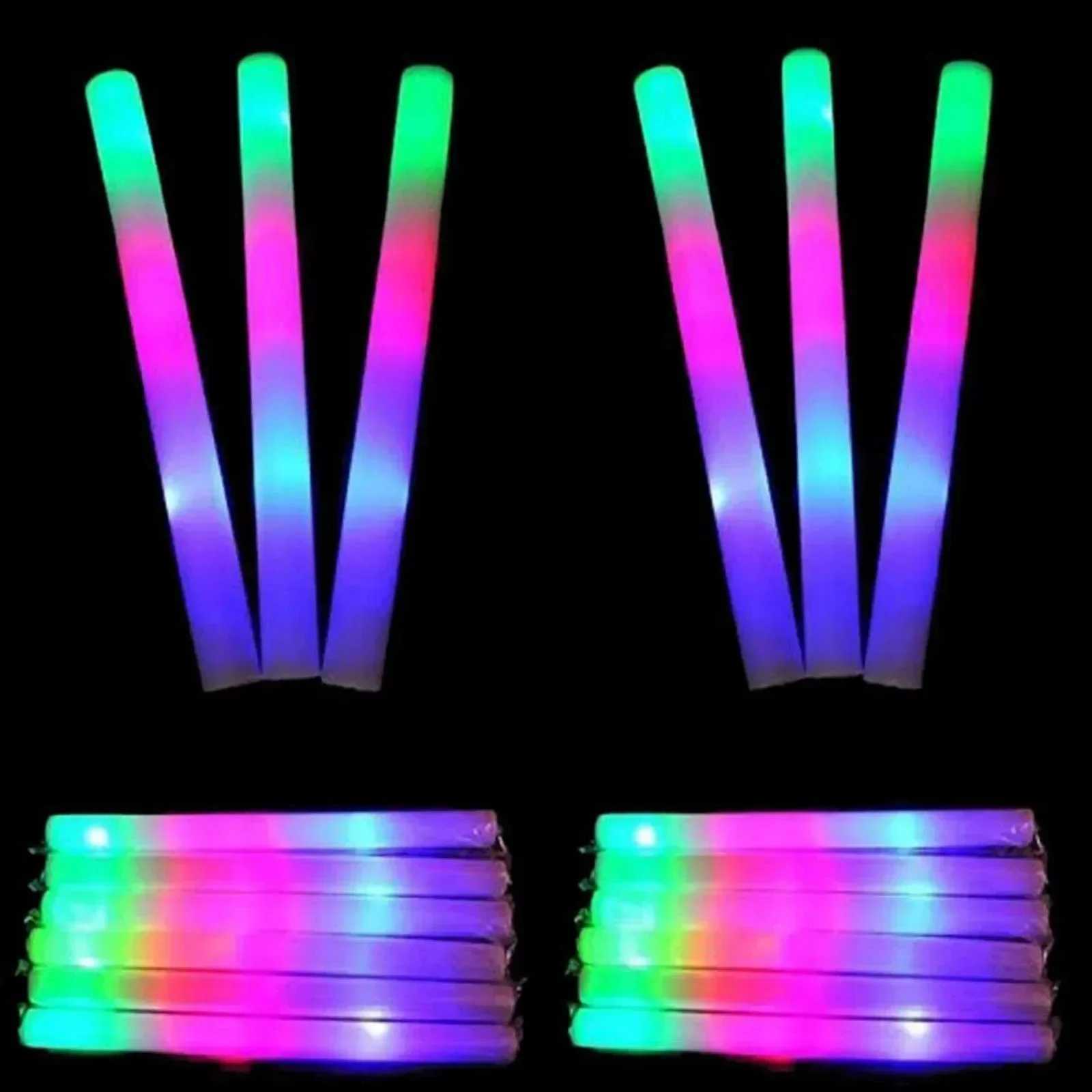 10/20/30/40/50/60pcs LED Glow Sticks Colorful RGB Glow Foam Stick for Christmas Birthday Wedding Glow in The Dark Party Supplies W250528