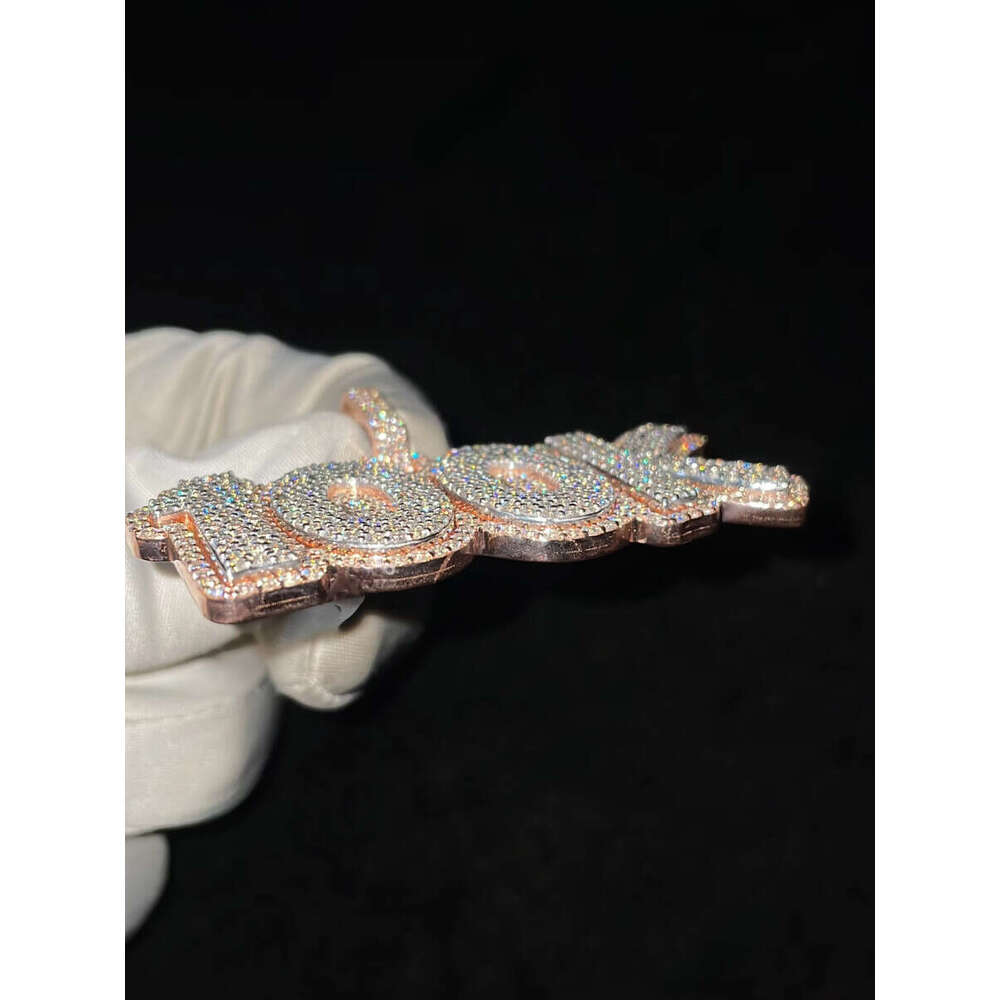 Custom Number Letter Pendant Rose Gold Plated Moissanite Iced VVS Dia Sier Hip Hop Necklaces