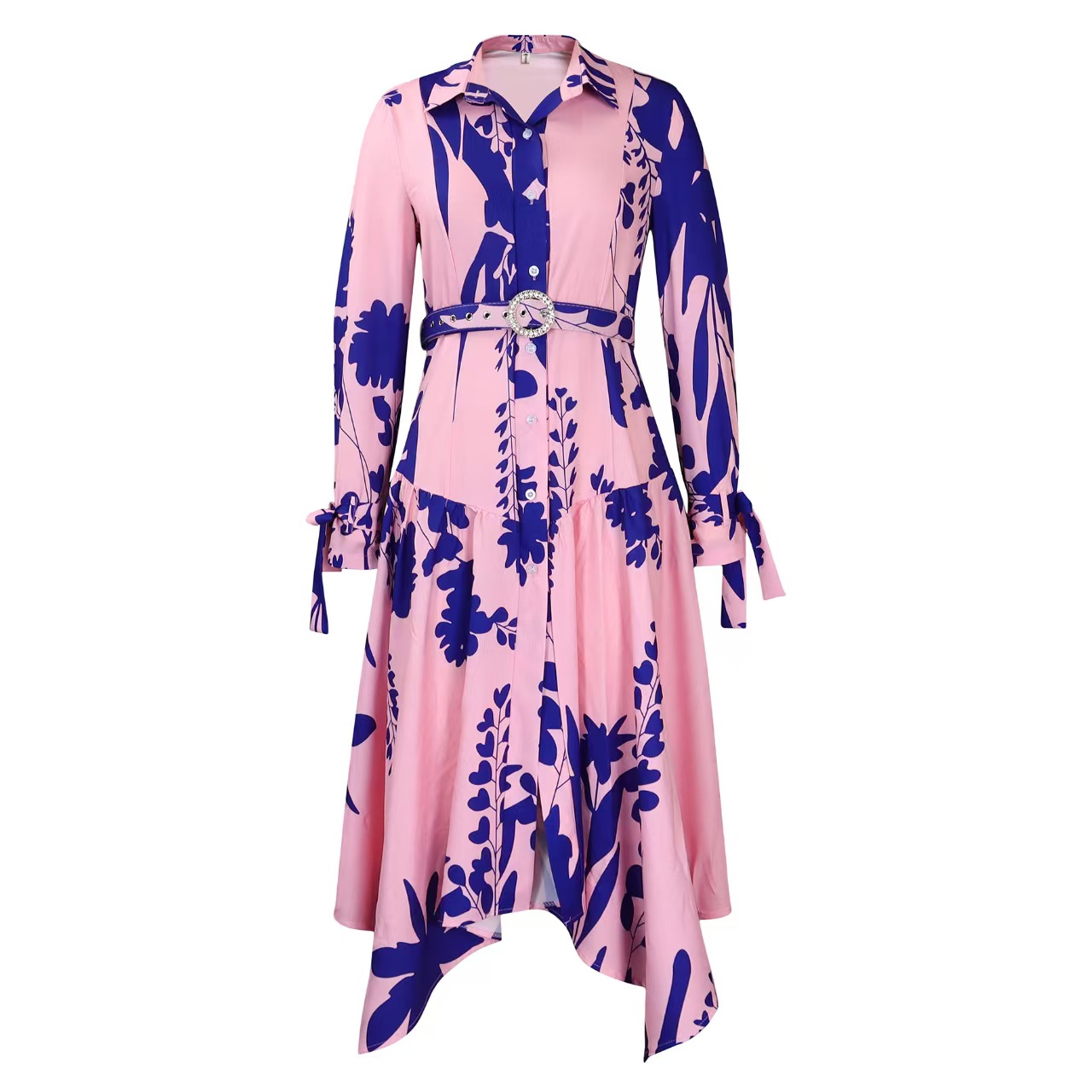 Plus size women's clothing, new stylish printed dresses, irregular lapel dresses