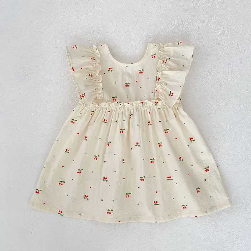 Summer Kids Sisters Sleeveless Dress 2-6T Cute Love Cherry Girls Bow Dress Baby Bodysuit X250528