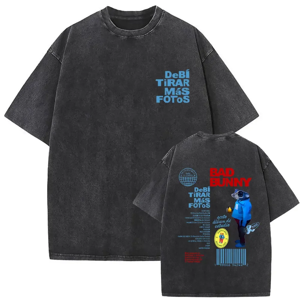 Rapper Bad Bunny DTMF DeBi TiRAR MaS FOToS Vintage Washed T-shirt Men Harajuku Short Sleeve Graphic Tees Streetwear Y2K Clothes XJ260131