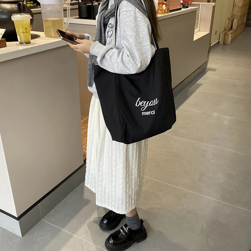 Casual Striped Canvas Shoulder Bags for Women Large Capacity Ladies Shopping Tote Bag Double-sided Simple Female Handbags 250526