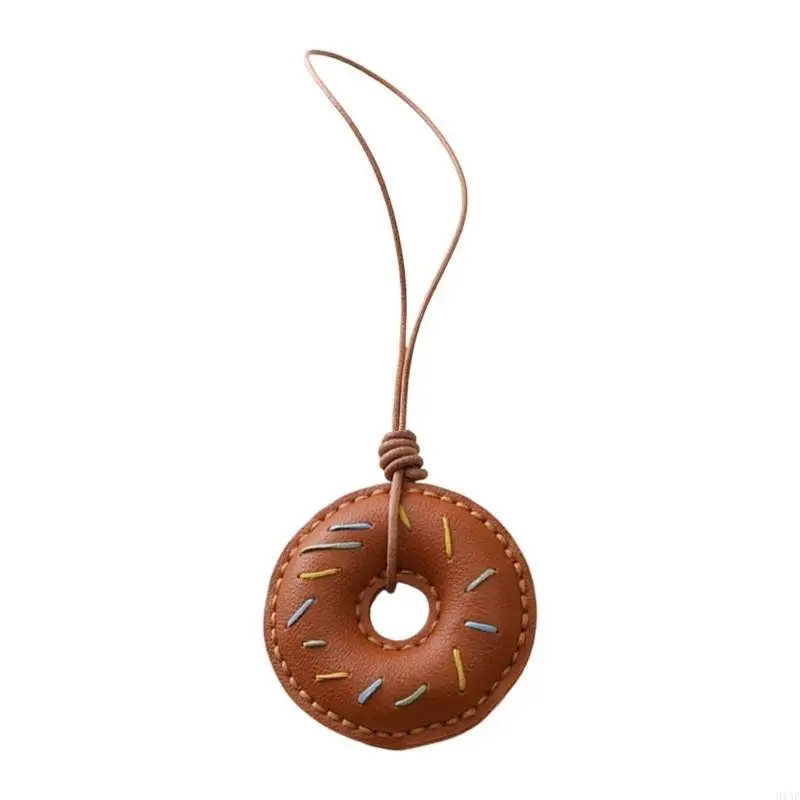 91AF Elegant PU Leather Doughnuts Keyring/Lanyard Decorative Keychain Charm Fashionable Bag Pendant Accessory for Women 250527