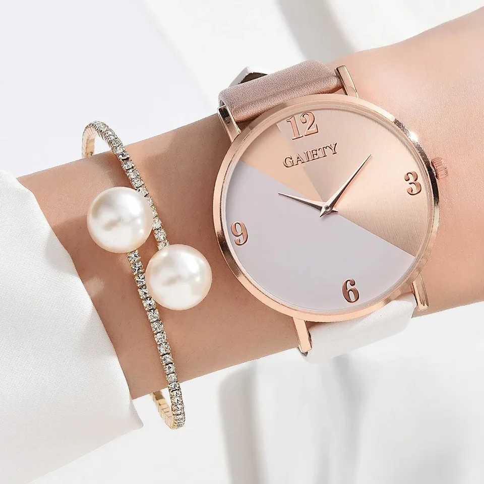Women Watch Set Luxury Fashion Colorful PU Leather Strap Ladies Quartz Wristwatch Alloy Bracelet For Ladies Gift XJ250527