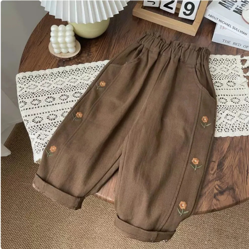 5396-1 Children Pants 2025 Spring and Autumn Girls Casual Pants Flower Embroidery Fashion Trousers 250528