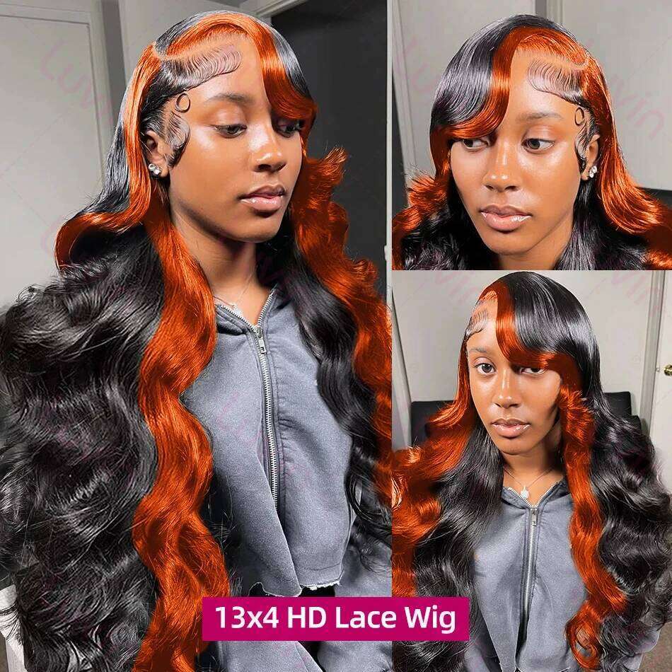 Linktowig 30 Inch Body Wave Wigs Human Hair Ginger Orange 1B/350 Colored 13x6 HD Lace Frontal Wig 250% Brazilian Highlight Remy