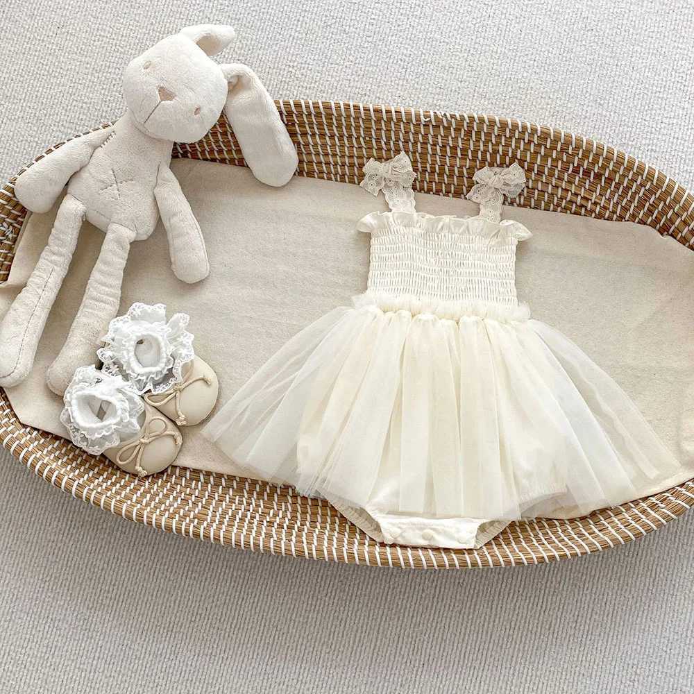 0-2Y Summer Baby Girls Clothes Mesh Ruffle Baby Bodysuit Toddler Camisole One Piece Cute Baby Outfit X250528