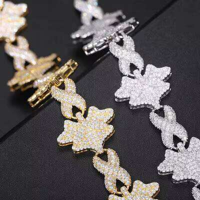 Solid Sliver Moissanite Necklace Flower Bracelets Chains for Men Plated White Gold Women Fine Jewelry with Certificates