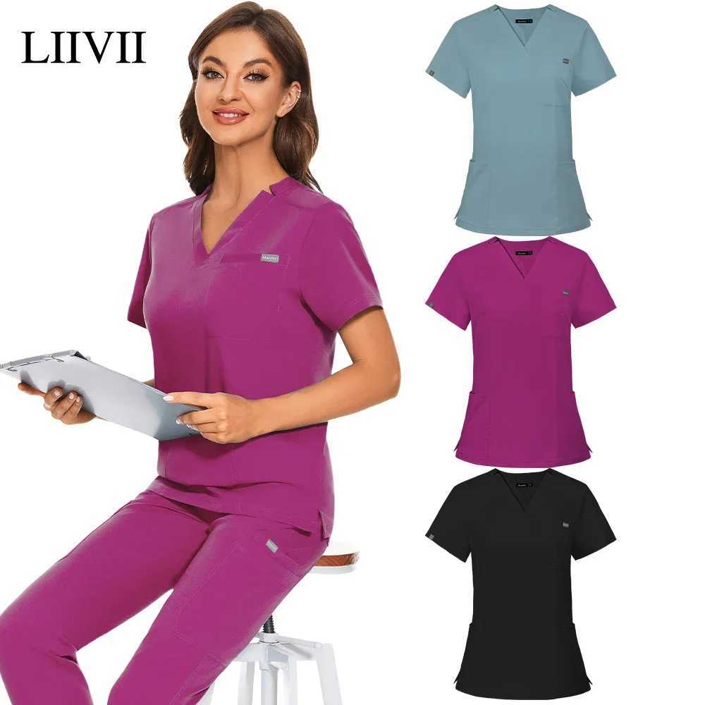 Nurse Scrub Shirts Medical Uniform Workwear for Women Men Nursing Surgical Navy Gray Classic V Neck Scrub Tops Scrubs Blouse X250528