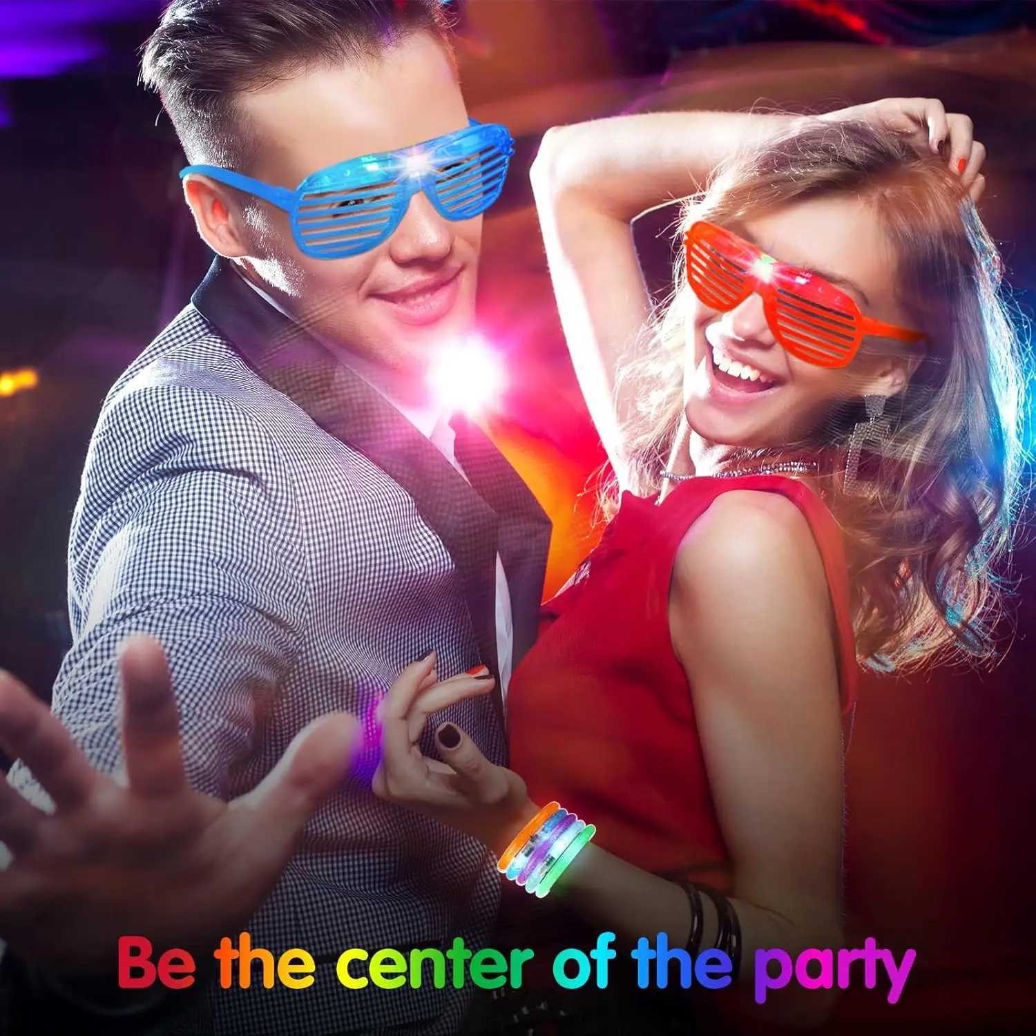 96-Pack LED Party Supplies 48 Glow Glasses 48 Bracelets Neon Flashing Gifts for Bachelor Carnival Birthday Wedding W250528