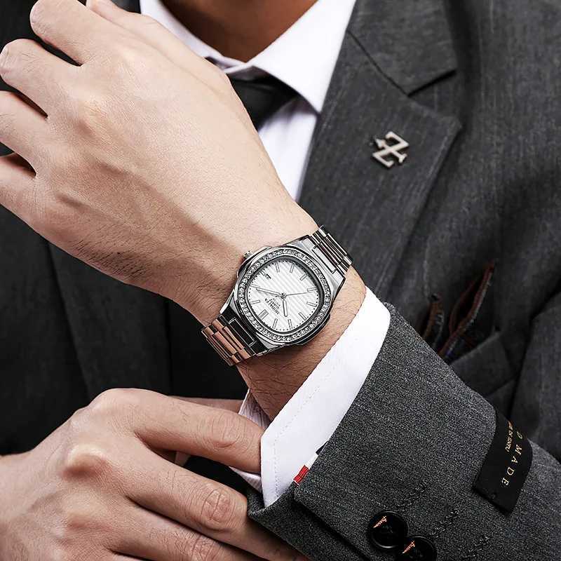 Fashion Luxury Business Square Quartz Watches Classic Stripe Design Dial with Stainless Steel Band Wristwatch for Men XJ250527