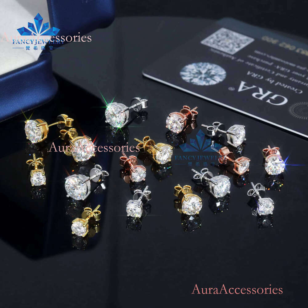 High Quality Sier 6.5MM Brilliant Cut D VVS Moissanite Screw Back Four Prong Stud Earrings Gift GRA Certificate