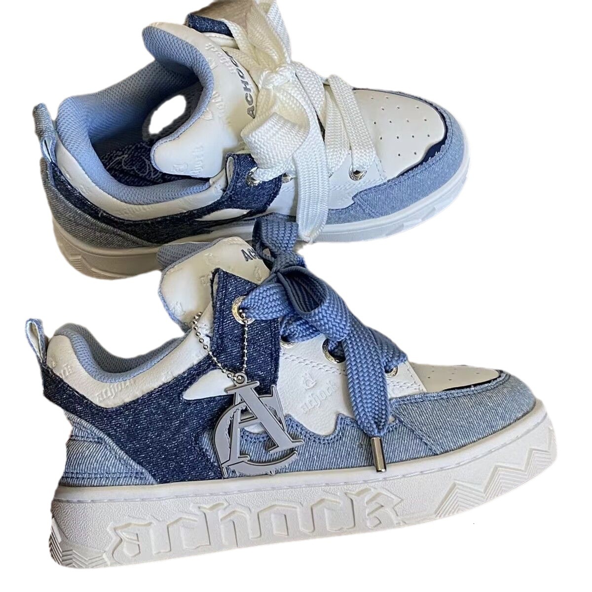 Designer casual shoes Denim Patchwork Blue Bread American Style National Trend Versatile Height Increasing Casual Shoes Thick Sole Sneakers