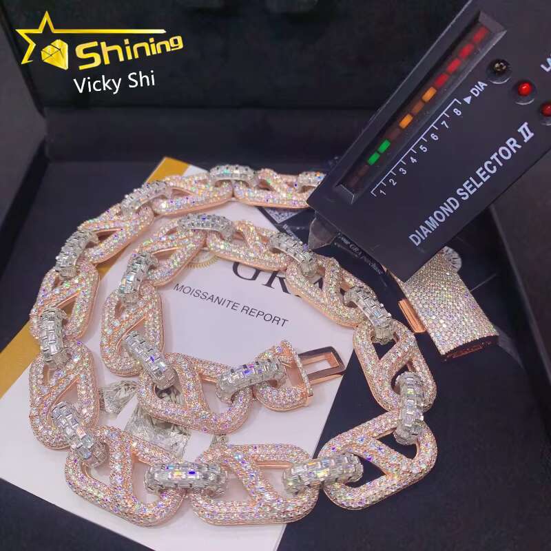 Rapper Luxury Hip Hop Jewelry 20MM Big Miami Cuban Necklace 925 Silver Two Tones Iced Out Moissanite Cuban Link Chain