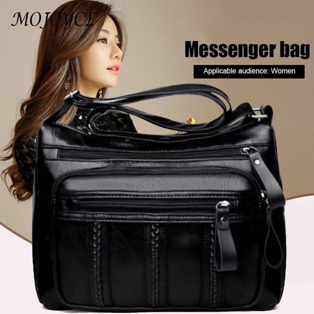 Soft Leather Women Solid Crossbody Bags Braided Multi Pocket Shoulder Handbags