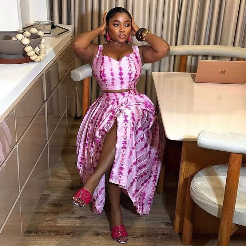 Women's Dress Print Sleeveless Strap Crop Tops And Pleated Skirts Suit Elegant Party Beach Two 2 Piece Set Outfits