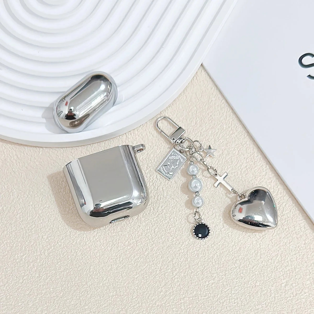 Fashion Handmade Beaded Pearl Keychain Pendant Mobile Phone Key Chains Heart Love Decorations Headphone Jewelry Accessories Gift 250527