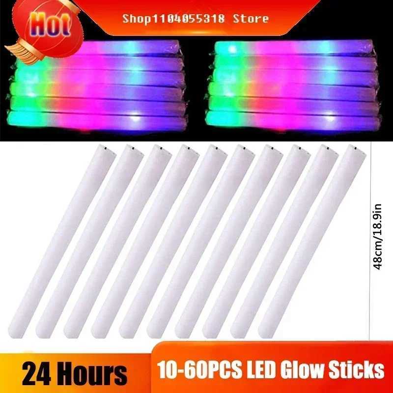 10/20/30/40/50/60pcs LED Glow Sticks Colorful RGB Glow Foam Stick for Christmas Birthday Wedding Glow in The Dark Party Supplies W250528