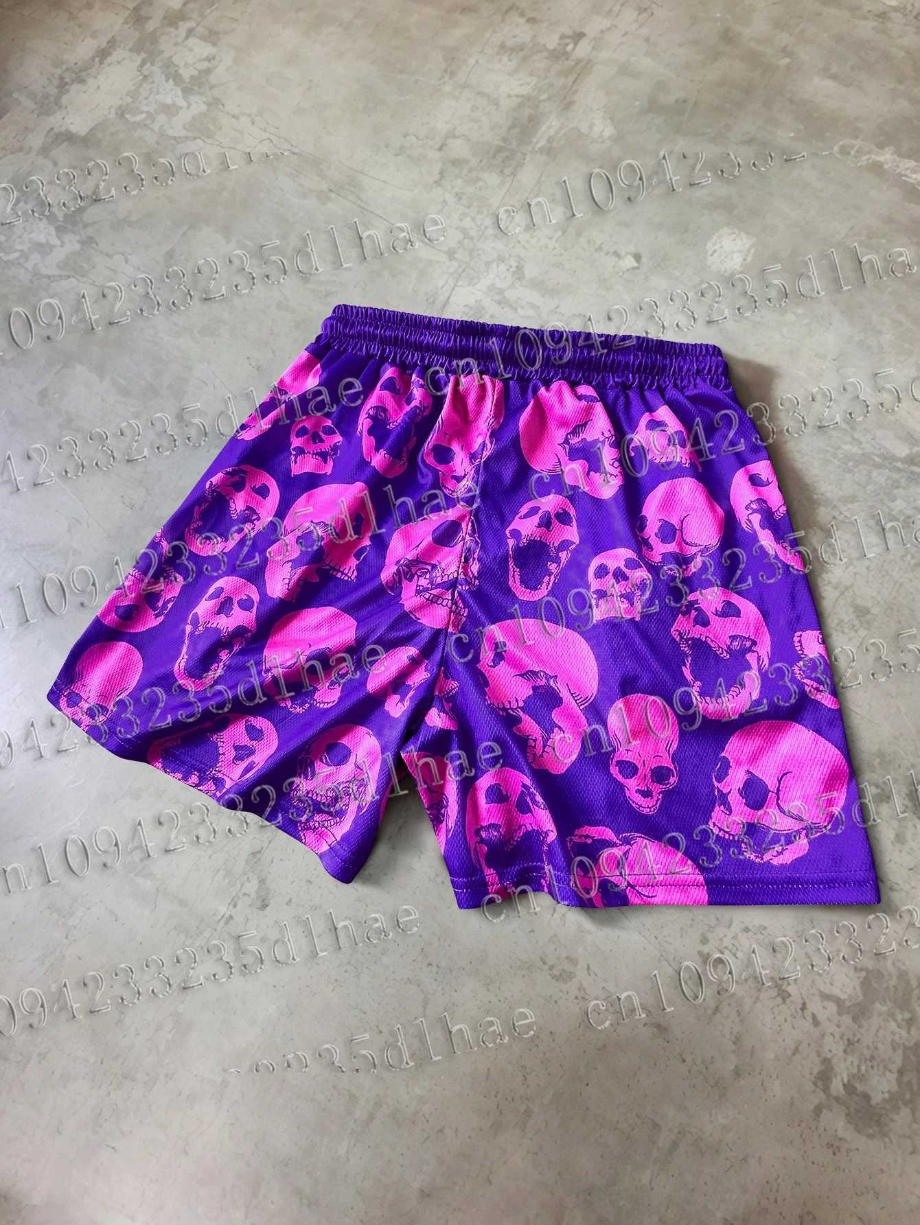 Mens Youthful Street Style Gym Shorts High Street Skull Digital Print Basketball Mesh Fabric Purple Casual Shorts Men Clothing X250528