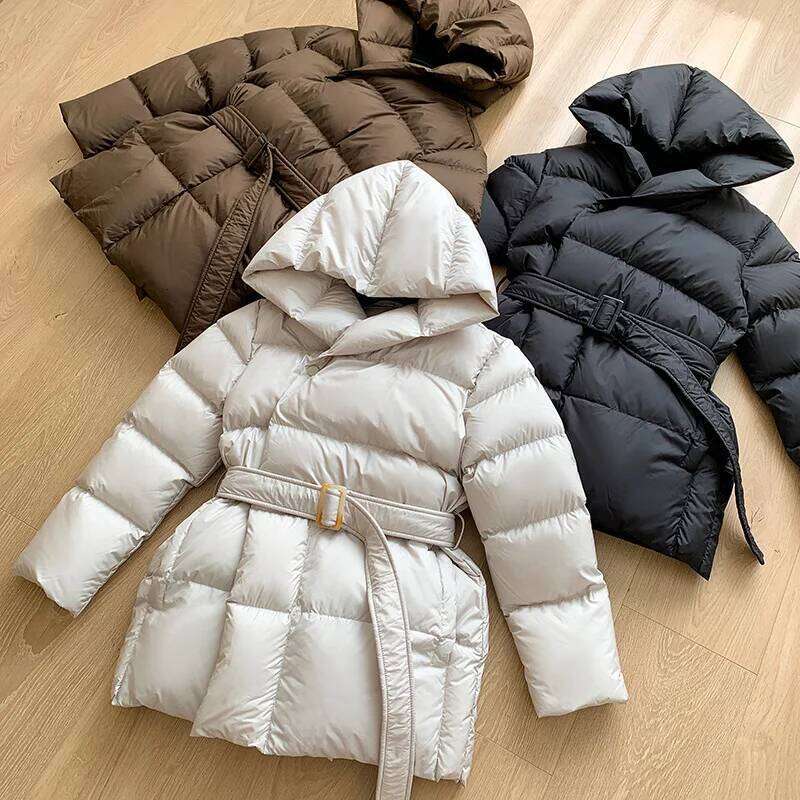 Hooded Thick Slim White Duck Down Jacket Women Korean Fashion Elegant Winter Coat
