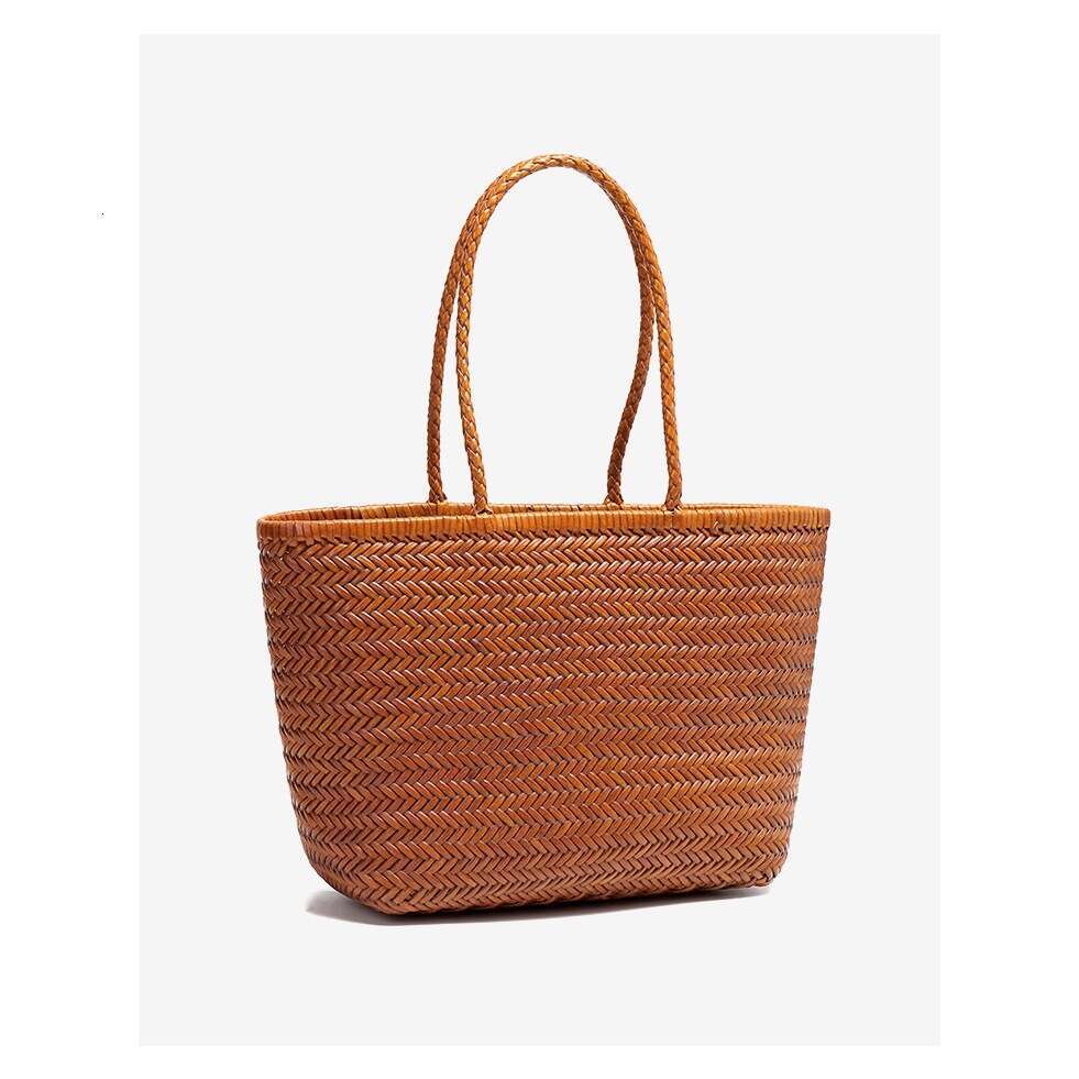 Tote Bag Braided Handbag Niche Design Genuine Leather Handbag Handwoven Single Shoulder Crossbody Mother Daughter Woven Rattan Bag Shoulder Bag