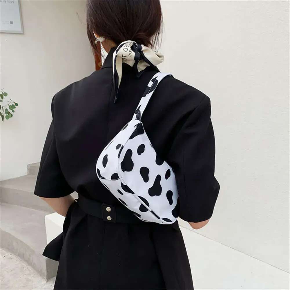 Women Underarm Fashion Animal Pattern Print Nylon Vintage Shoulder Bag Female Half-Moon Handbag Purse