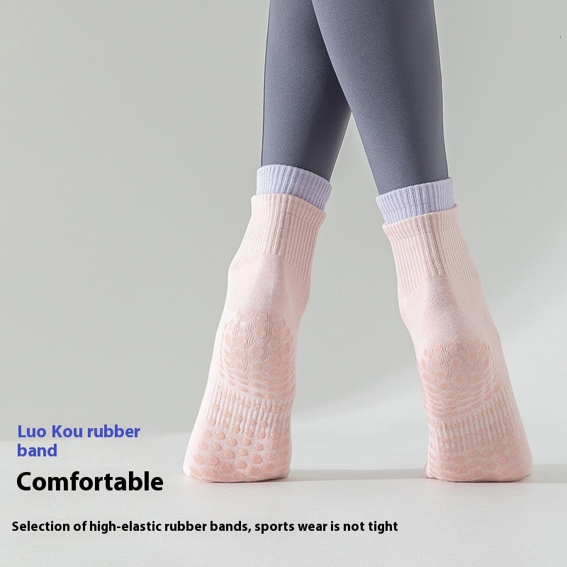 Yoga Women Mid-Calf Double Ruffle Color Block Sports Socks Non-Slip Training Fitness Running Pilates