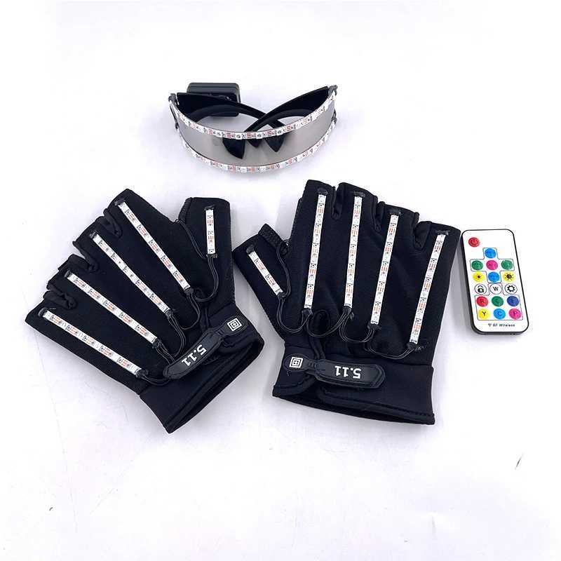 Remote Control Luminous LED Glasses with Gloves LED Laser Lights Gloves for Men Women DJ Dance Glow Party Supplies Performance Props W250528