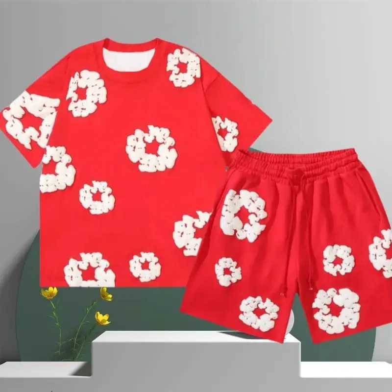 The 2025 summer new mens set is a casual American 3D printed flower pattern vacation outdoor casual fashion set made of polyest X2505281
