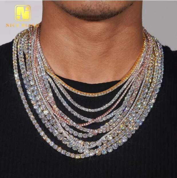 Men Women Hip Hop Iced Out Sterg Sier Fine Jewelry 3MM 4MM 5MM VVS Moissanite Lab Dia Tennis Chain Necklace