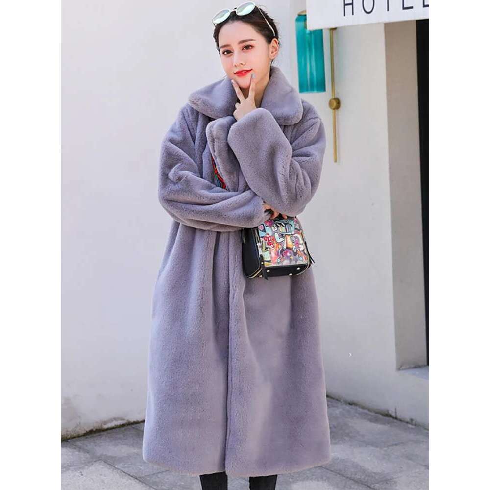 Nerazzurri Winter Long Thick Warm Soft Gray Black Faux Coat Women Fluffy Furry Fake Fur Overscoat Korean Fashion 5xl 6xl 7xl