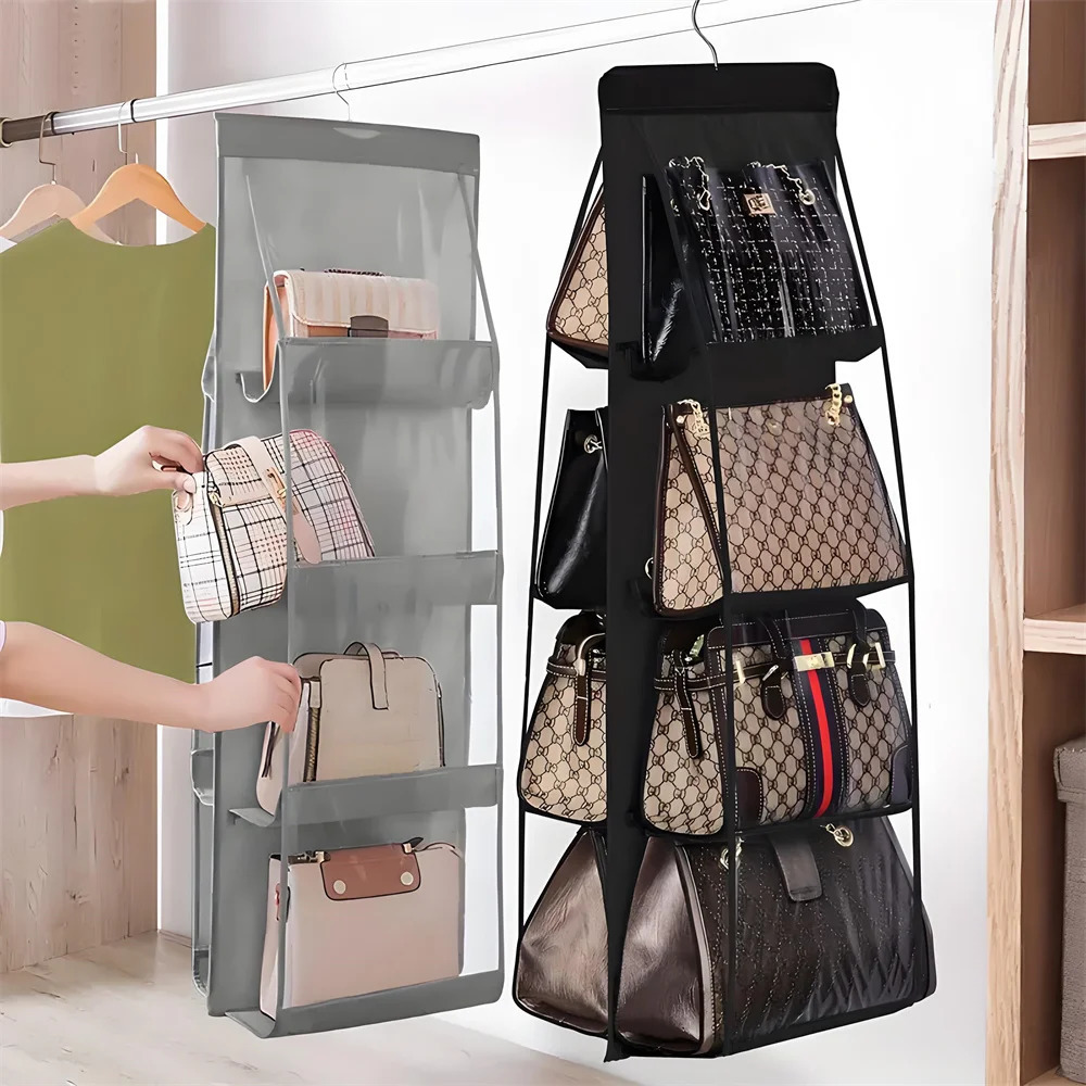 1pc 6/8 Grids Purse or Handbag Hanging Closet Organizers Clothes and Bra Transparent Hanger Storage On Wall Towel Locker Shelf 250526