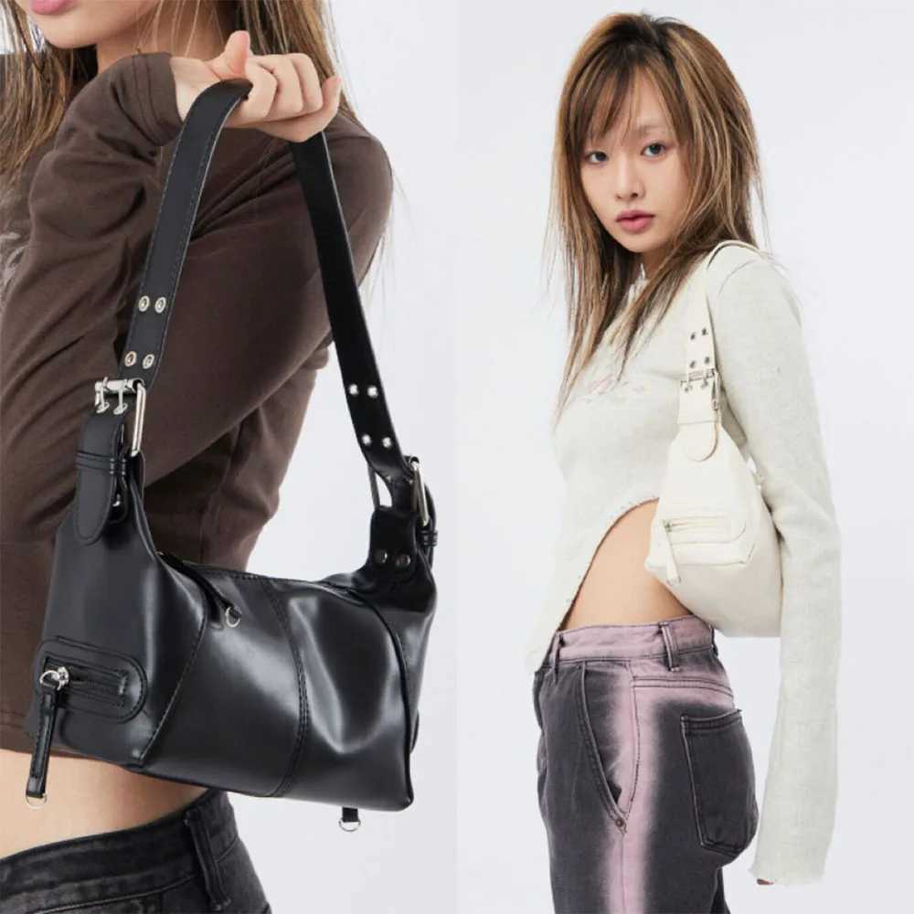 Y2K style armpit bag womens shoulder bag fashionable motorcycle handbag girls streetwear minimalist shoulder bag Y250528