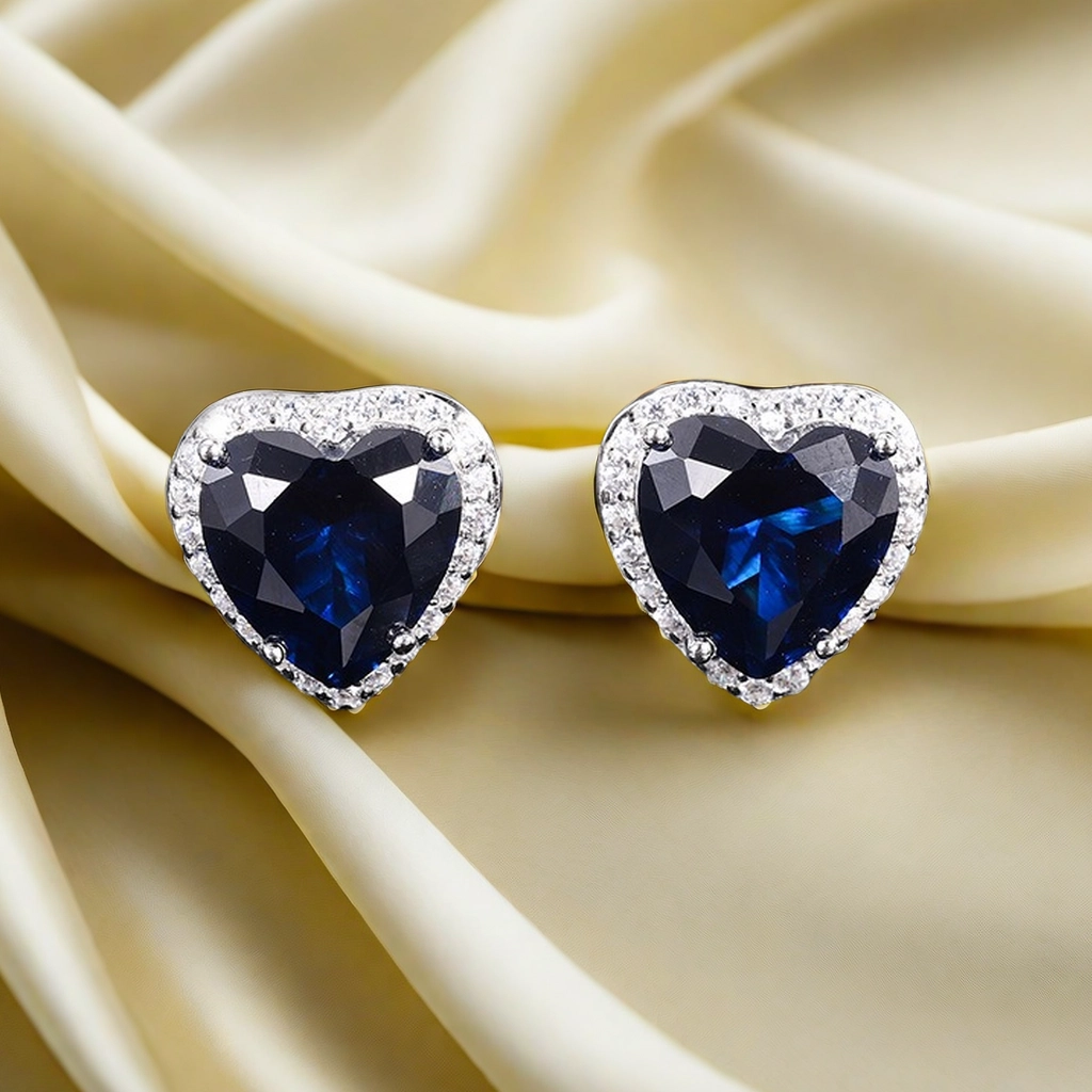 15*15 Love heart Jewelry Set S925 sterling Silver Royal Blue High Carbon Diamond Ring, Pendant Necklace, Earrings ,Antique Classic Elegant Precious Je