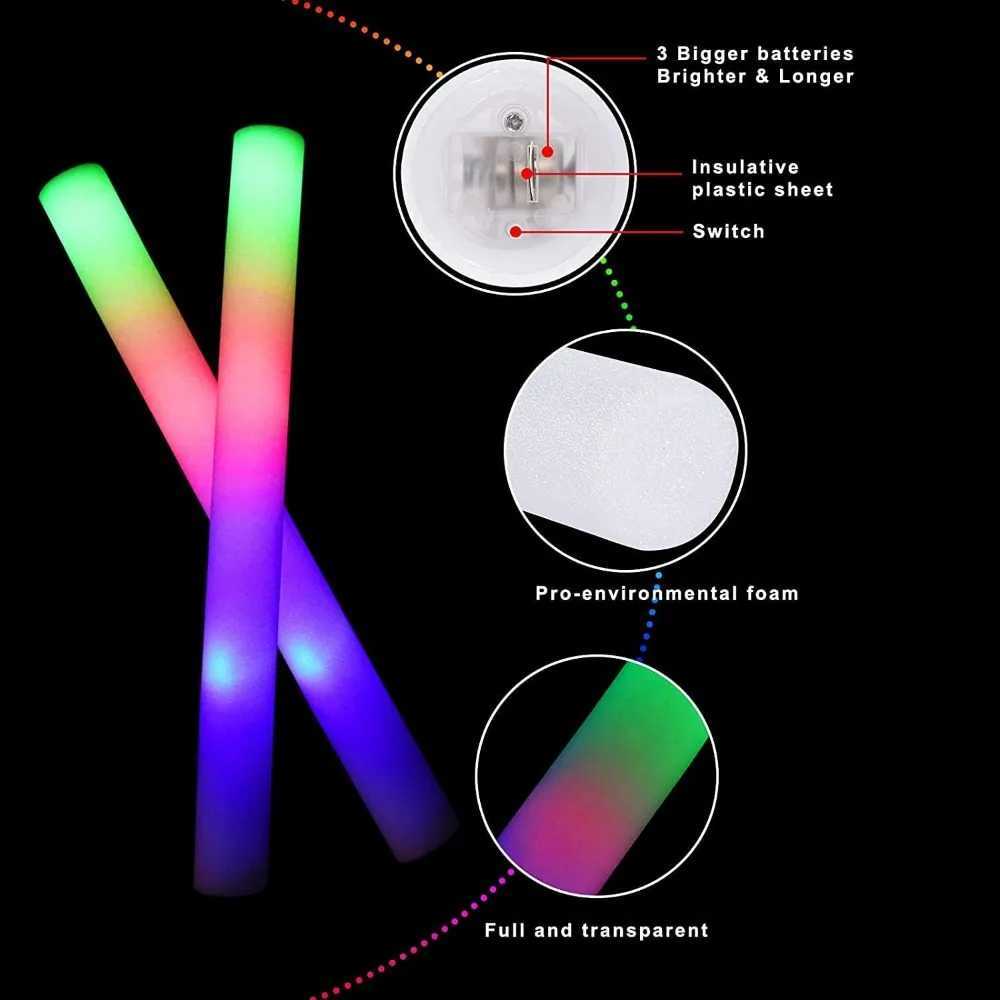 156PCS foam glow sticks LED Glow Foam sticks with 3 flicker modes change wedding Halloween Christmas concert supplies W250528