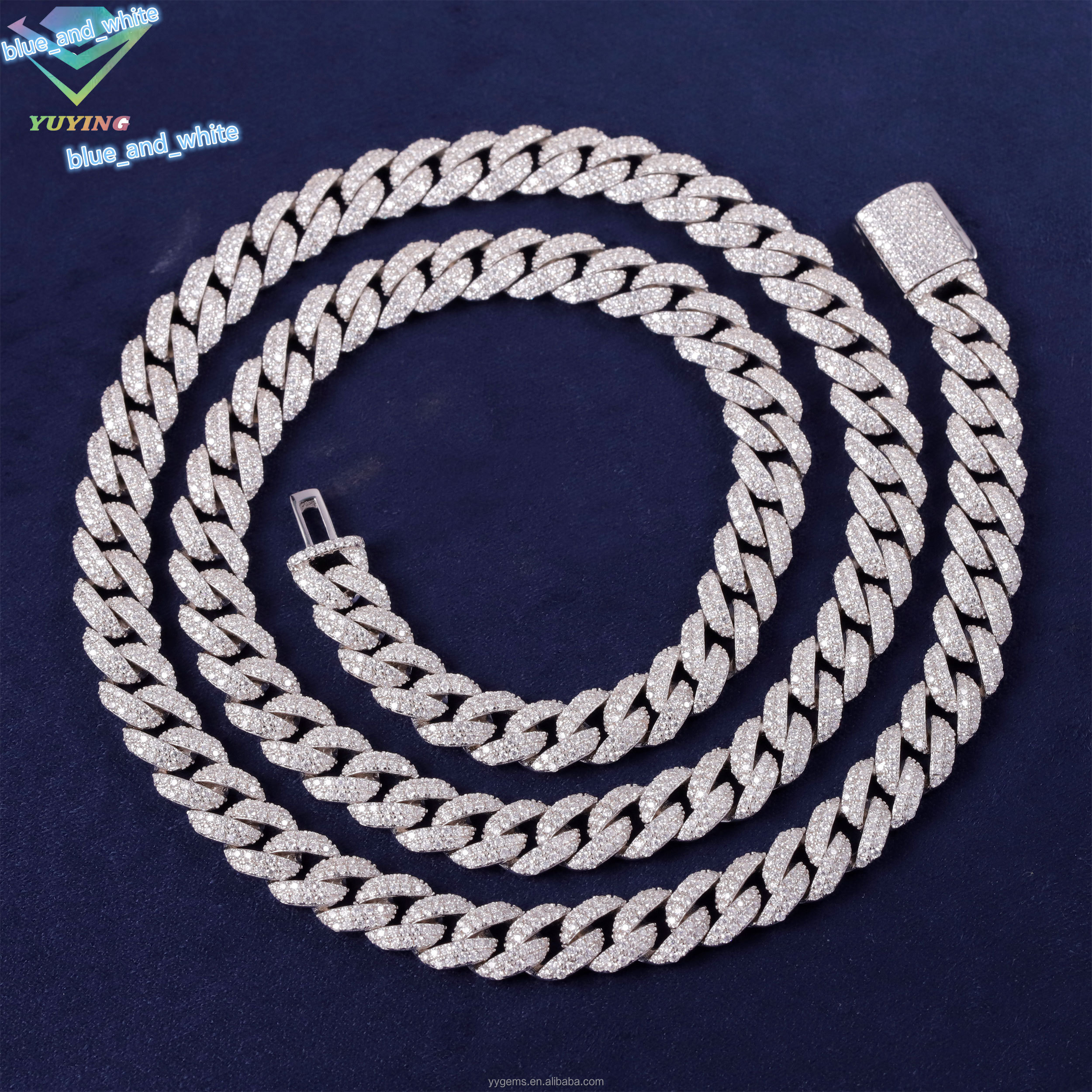 Best Selling Full Ice Out Mossanite Cuban Chain 2rows 9mm 925 Solid Silver Chain Men Necklace VVS Moissanite Cuban Link Chain