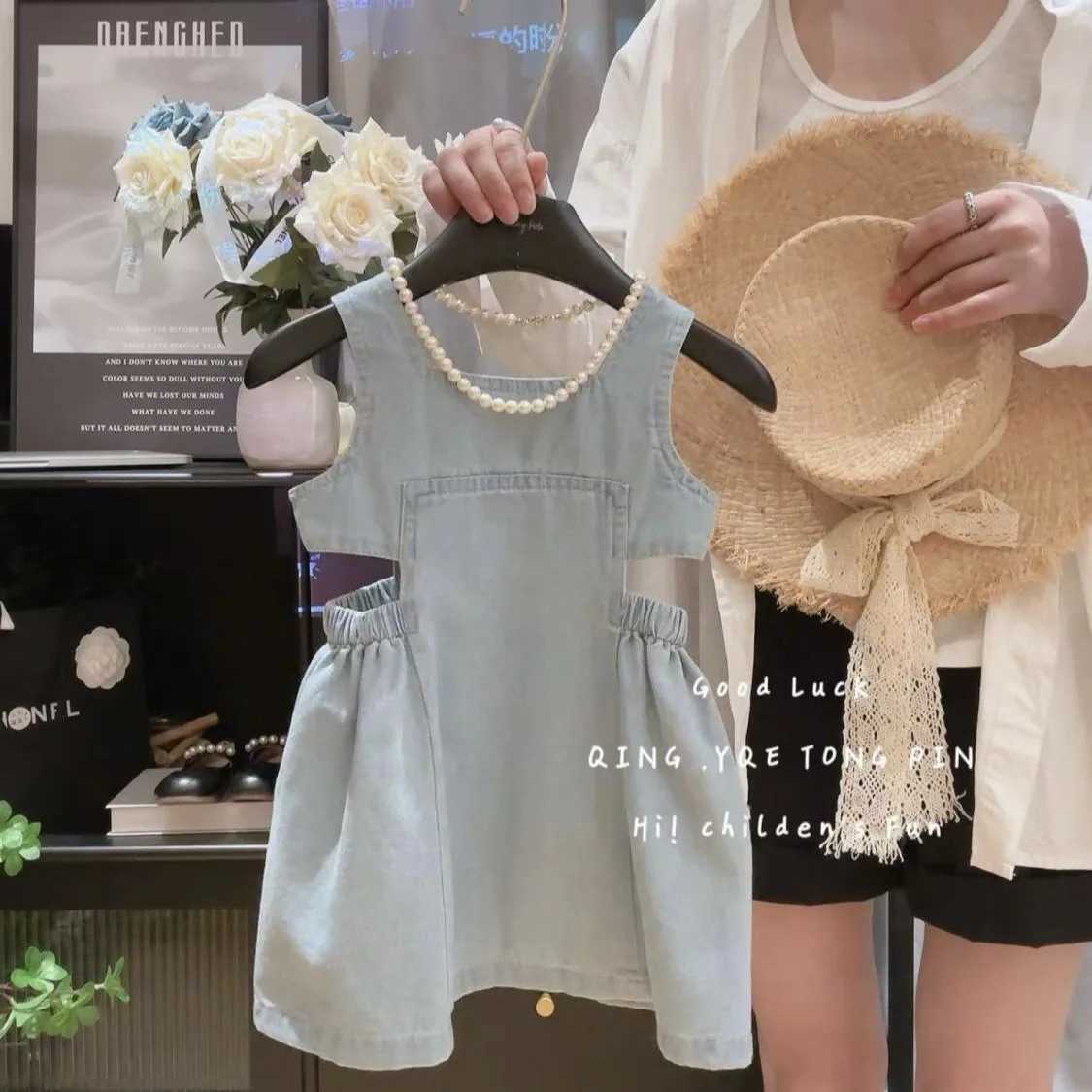 Girls Casual Dresses Halter-waist Denim Suspenders Dress Chic Vest and Denim Skirt Baby Girl Dress for 2 To 7 Years X250528