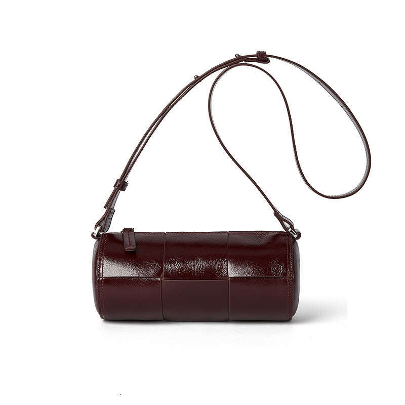 Women's 2024 New High-End Oil Wax Genuine Leather Woven Cylinder Single Shoulder Crossbody Mini Pillow Bag for Women