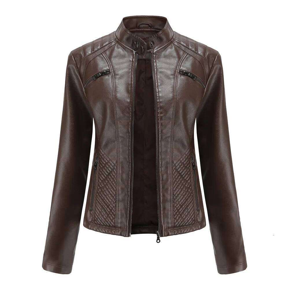 Spring New Casual Women Jacket Stand Collar Slim Fit Short PU Leather Coat Solid Classic Female Outerwear