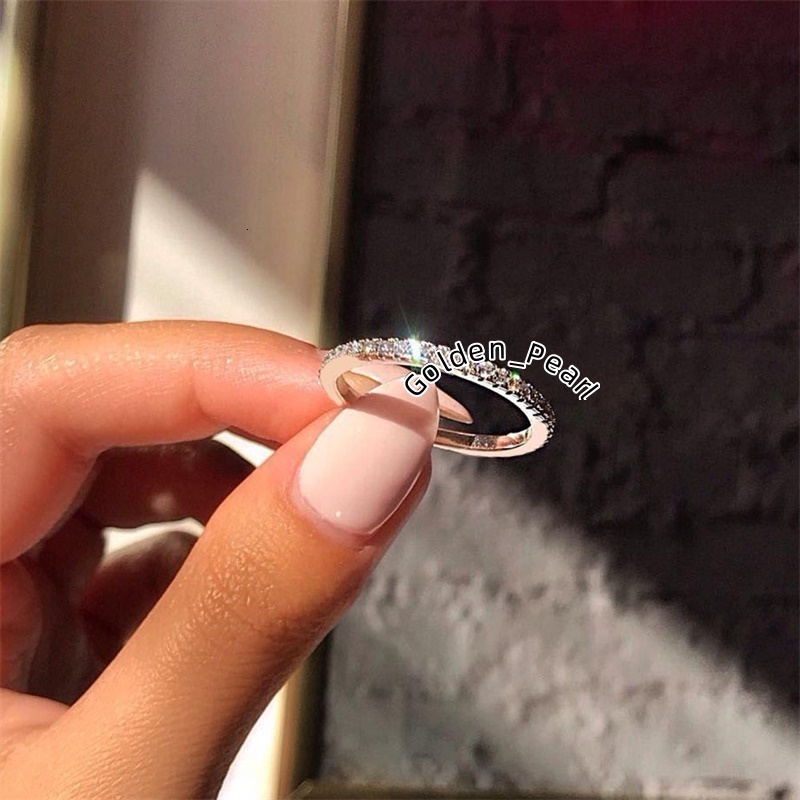 Fashion Original 100% 925 Sterling Silver Band Rings Women Wedding Jewelry Gift Classic Simulated Platinum Diamond CZ RING