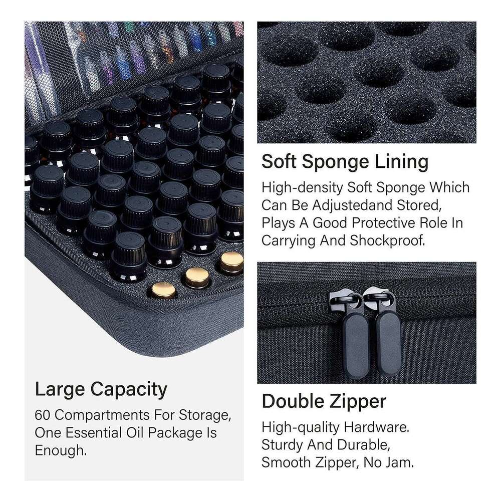 60 Slots box oil portable - with detachable sponge cosmetic storage bag travel essential